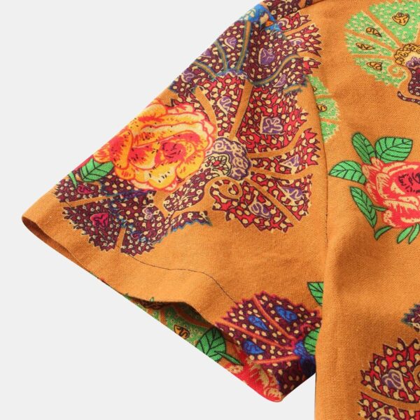 Tropical Short Sleeve Button Up Collared Shirt in Orange - Image 7