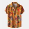 Tropical Short Sleeve Button Up Collared Shirt in Orange