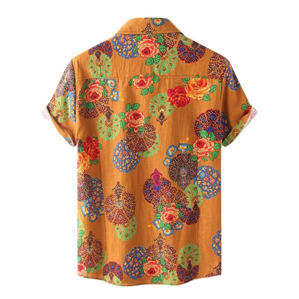 Tropical Short Sleeve Button Up Collared Shirt in Orange - Image 5