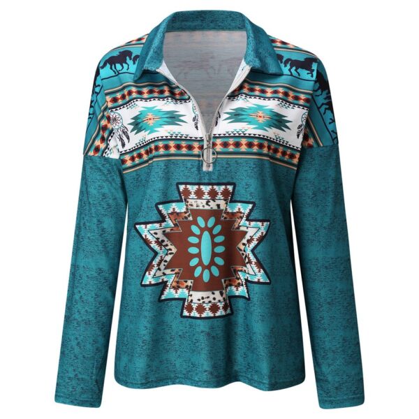 Women’s Long-Sleeved V-Neck Zipper Pullover - Image 4
