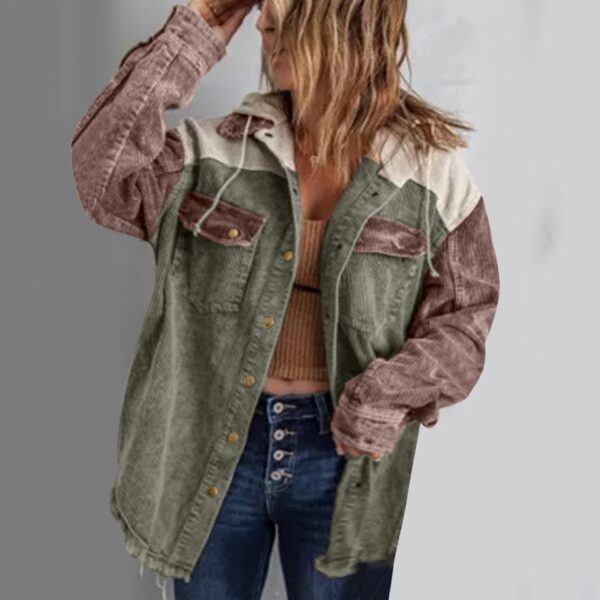 Women's Hooded Drawstring Long Sleeve Button Down - Image 8