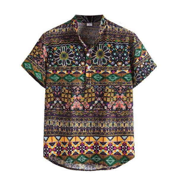 Expressive Print Short Sleeve Button Up Shirts - Image 3