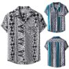 Geometric Camisa Button Up Short Sleeved Collared Shirt