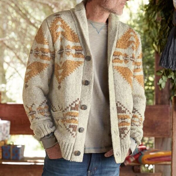 Khaki Creative Printed Long-Sleeve Cardigan - Image 4