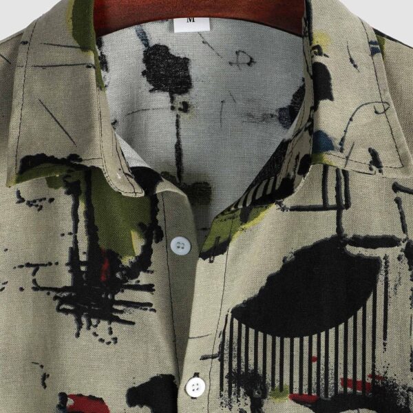 Vintage Print Button-Up Short Sleeve Men’s Collared Shirt - Image 8