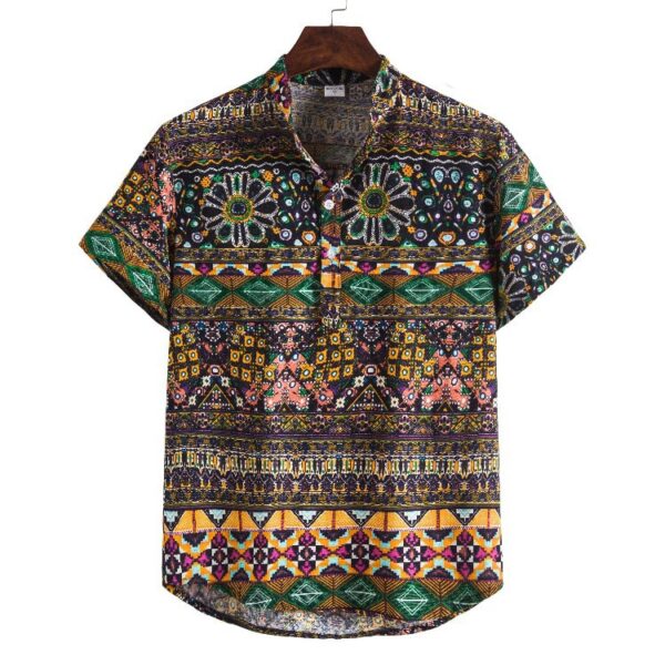 Expressive Print Short Sleeve Button Up Shirts